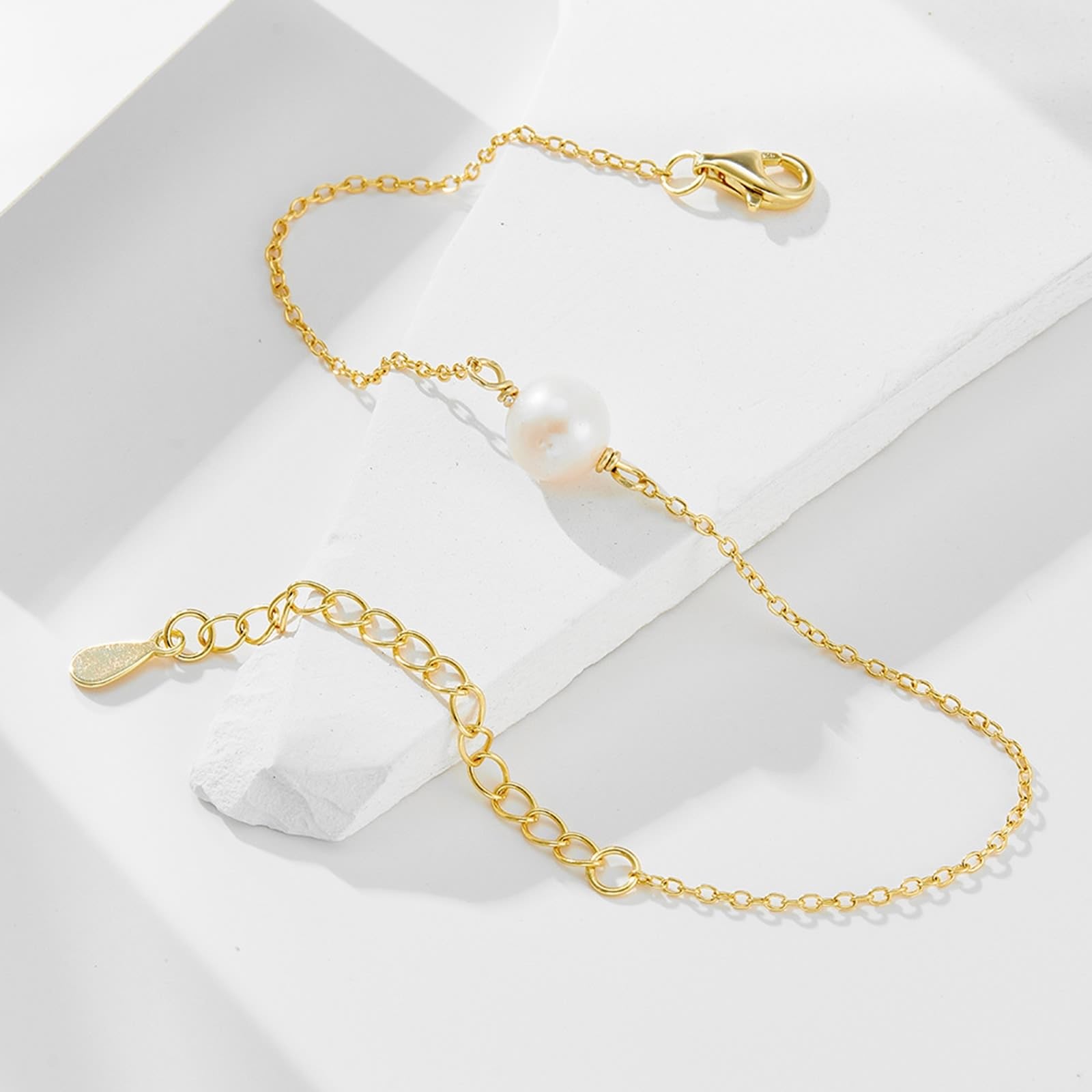 Bracelets classiques en or jaune 9 K/14 K/18 carats pour femme avec perle véritable, or 375/585/750