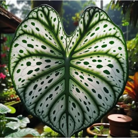 Fancy Green and White Caladium Bulbs for Planting - Easy to Grow Perennial Hosta, Elephant Ears - Great Gift for Plant Lovers (6 Bulbs) Cover