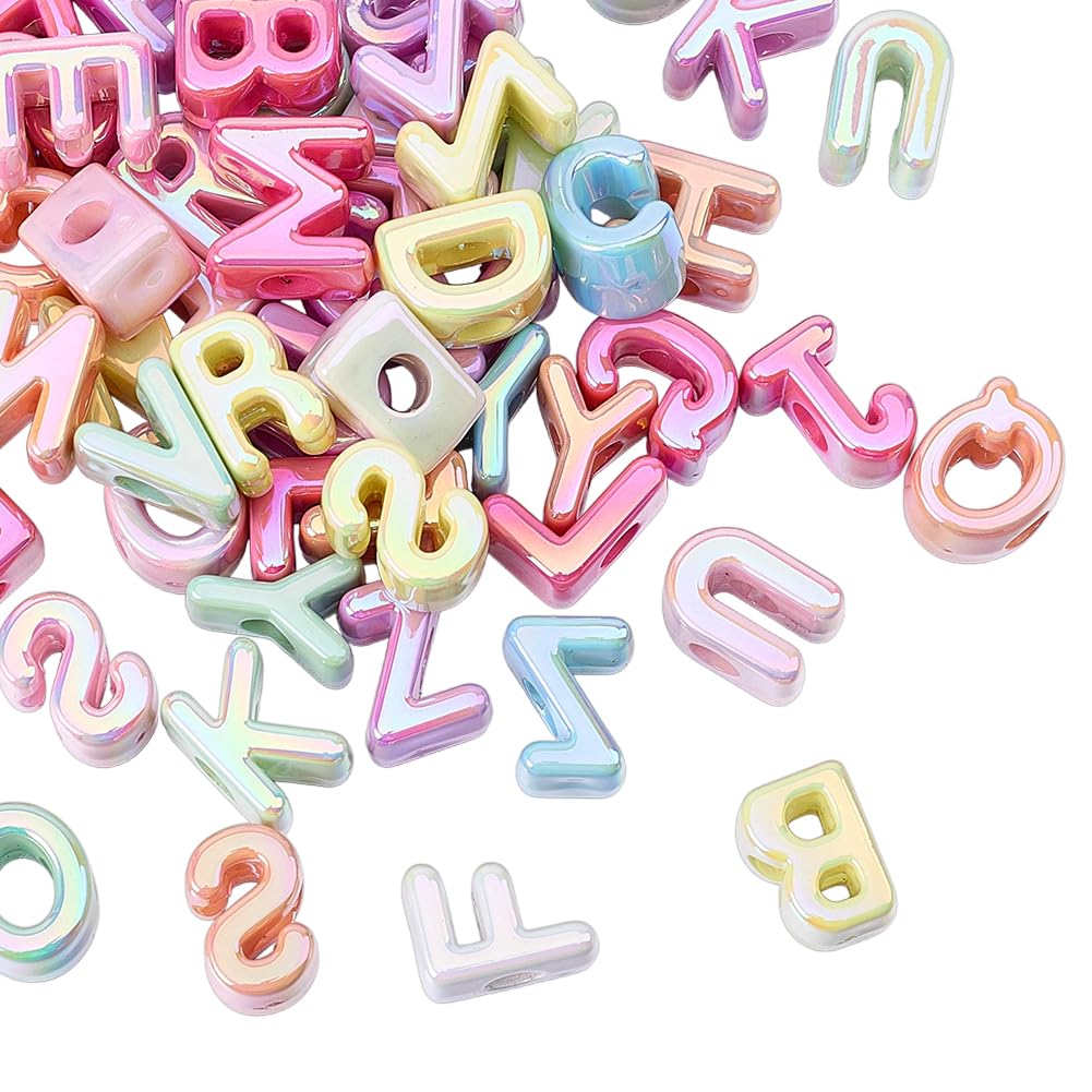 HOBBIESAY 60 PCS Random Acrylic Letter Beads 3D Acrylic Rainbow Alphabet Beads 19mm X 19mm Alphabet Shaped Bead for Jewelry Making Key Chains Bracelet Necklaces Keychain Phone Bag Chain