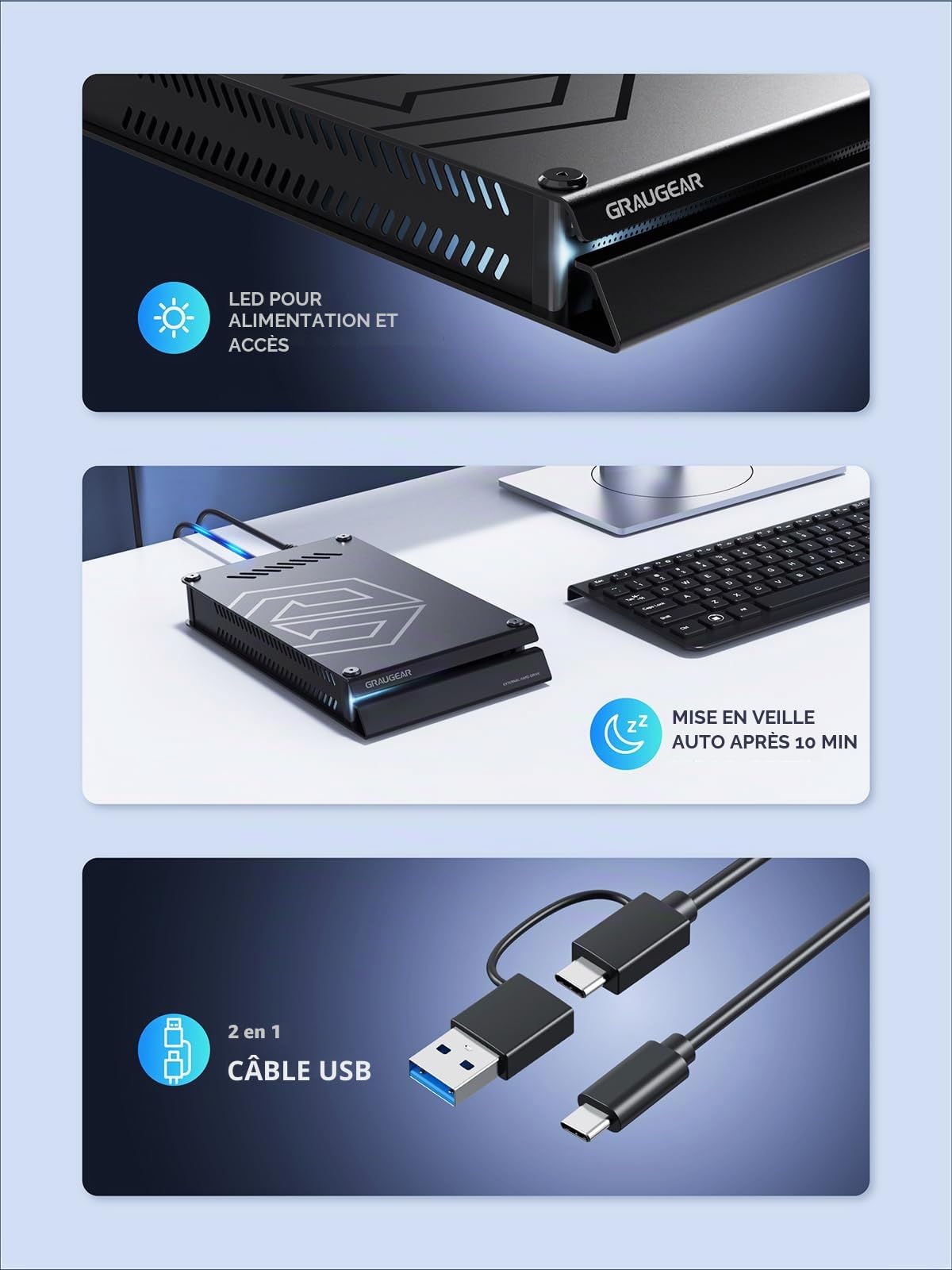 GRAUGEAR, Disque Dur externe 4 to pour Playstation, Formaté pour PS4 et PS5, Type-C, 3,5 Pouces, Bloc d'alimentation, G-3504-4TB
