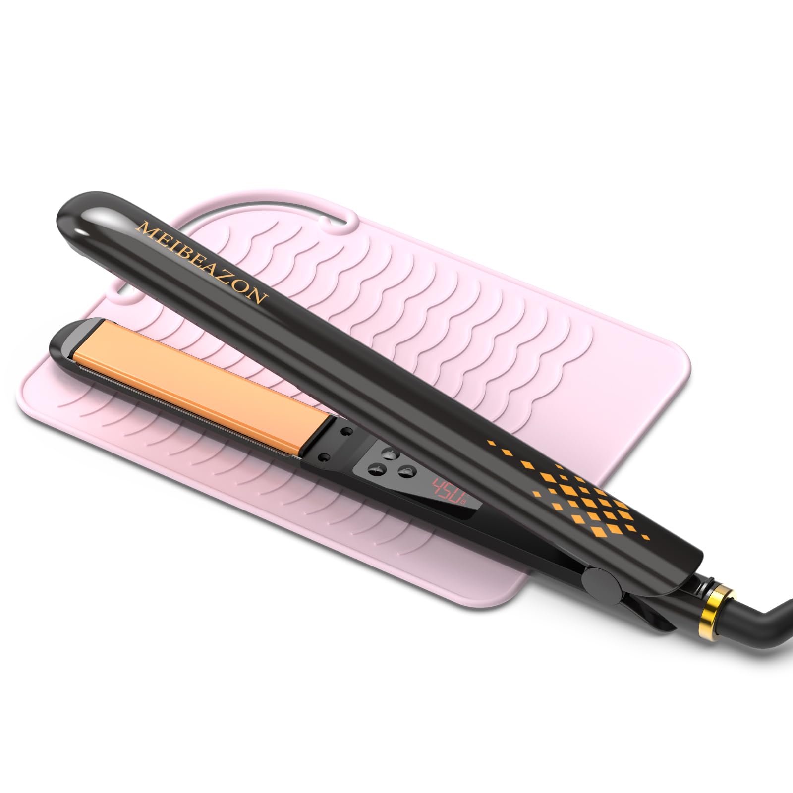 flat iron hair straightener and curler - professional wet to dry straightener with 3d floating ceramic plates, travel dual voltage, led display, fast heat up, auto shut off, silicone mat
