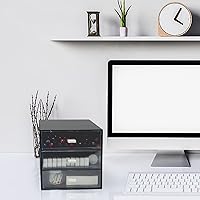 Vista 2 de Organizador de escritorio con cajón, caja de almacenamiento de escritorio, organizadores de suministros de papelería de oficina de plástico