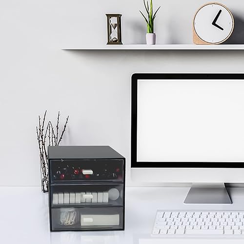 Miniatura 2 de Organizador de escritorio con cajón, caja de almacenamiento de escritorio, organizadores de suministros de papelería de oficina, organizador de