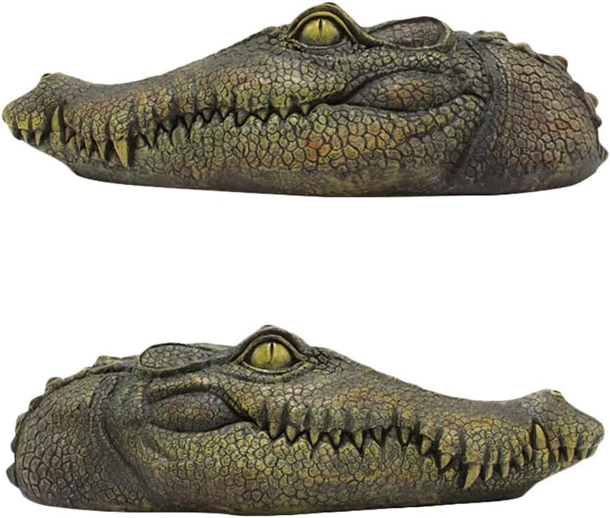 Resin Alligator Head Decor Yard Outdoor Garden Pond Decoration, 13 Inches Fake Crocodile Head Alligator Head, Creative Resin Animal Floating Scary Statue Realistic Crocodile Statue
