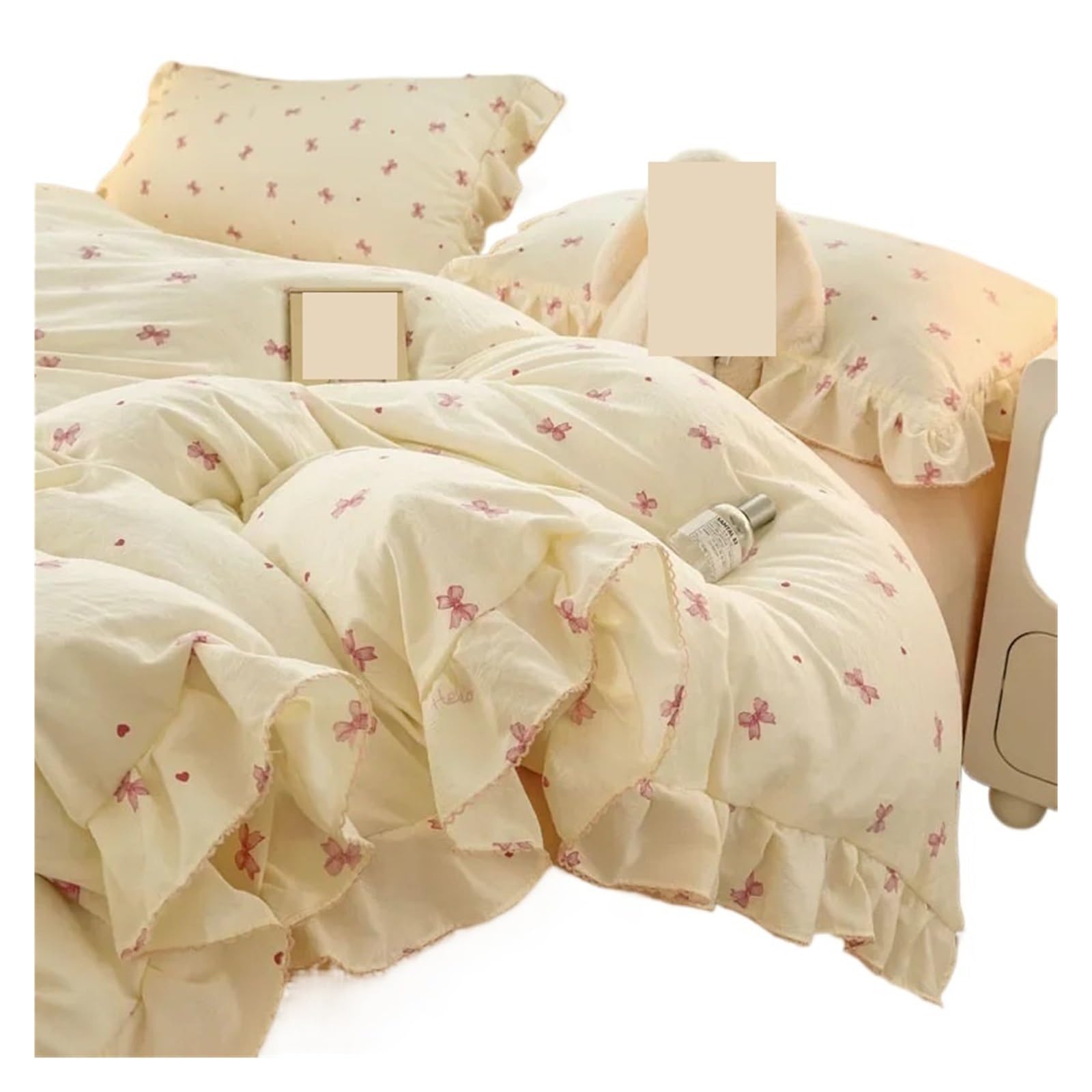 GCYEIDMA Ruffle Duvet Cover Bedding Sets Ruffle Lace Bow Quilt Cover Bedclothes Decor Woman Bedroom Duvet 4pcs(Color 2,200x230cm 4pcs)