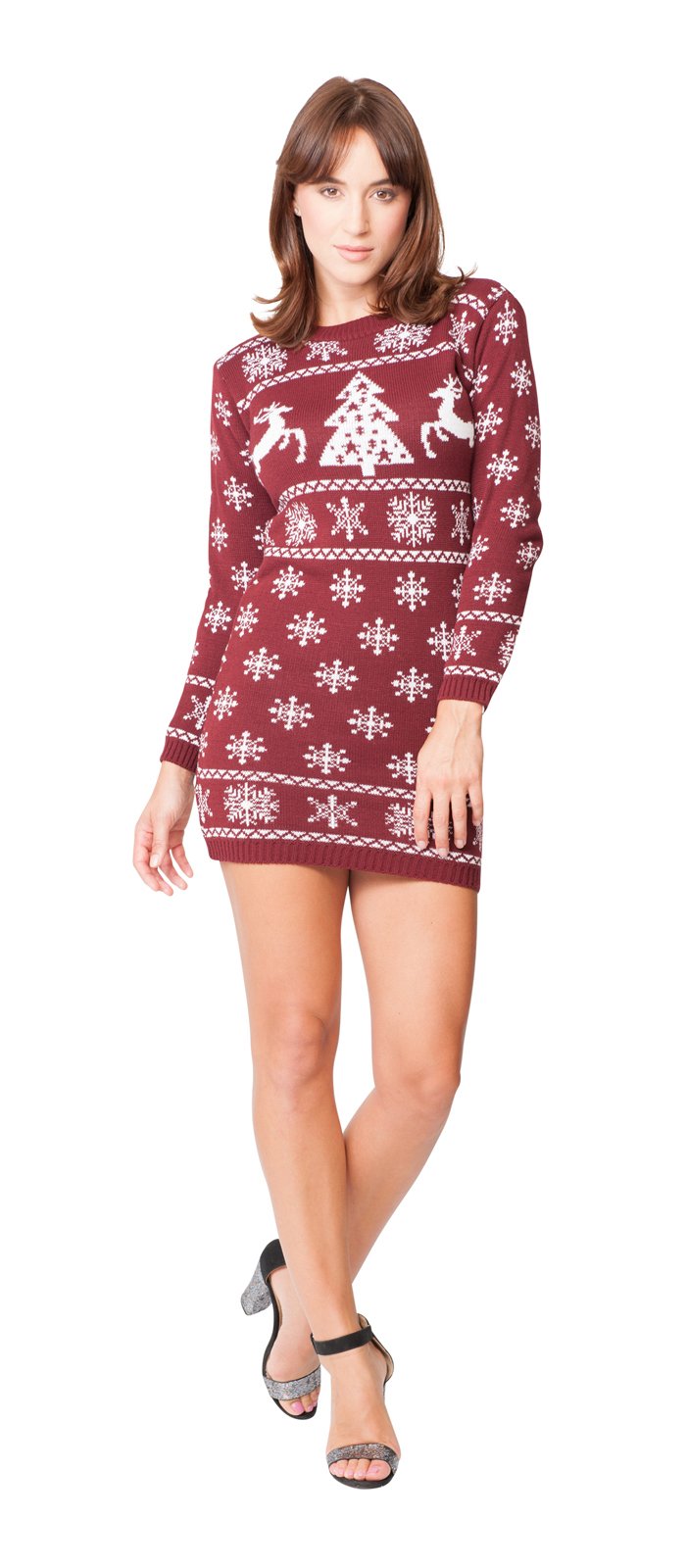 Hsa Women's Reindeer Fairisle Wine Christmas Xmas Jumpers Dress Xmas Jumper Sweater Tunic (6, )