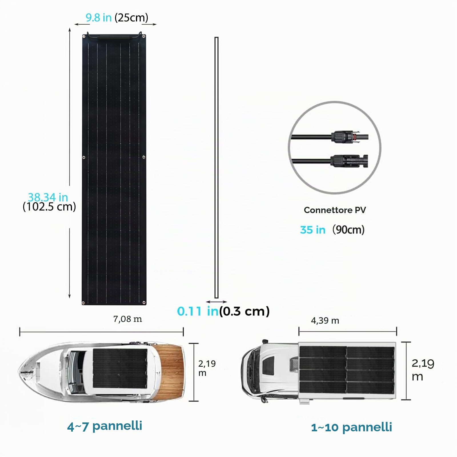XINPUGUANG Pannello solare flessibile da 50 W, in PET nero, impermeabile, leggero, con celle solari monocristalline PERC ad alta efficienza, per camper, barca, campeggio, tenda, caravan, veicoli