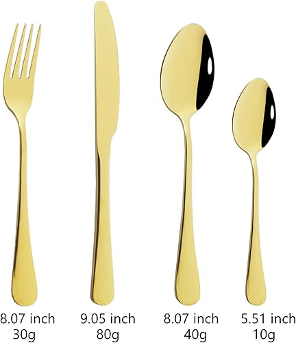 Miniatura 9 de Juego de cubiertos de acero inoxidable JASHII, 4 piezas, incluye cuchillostenedorescucharacuchara de café, espejo pulido, apto para lavavajillas,