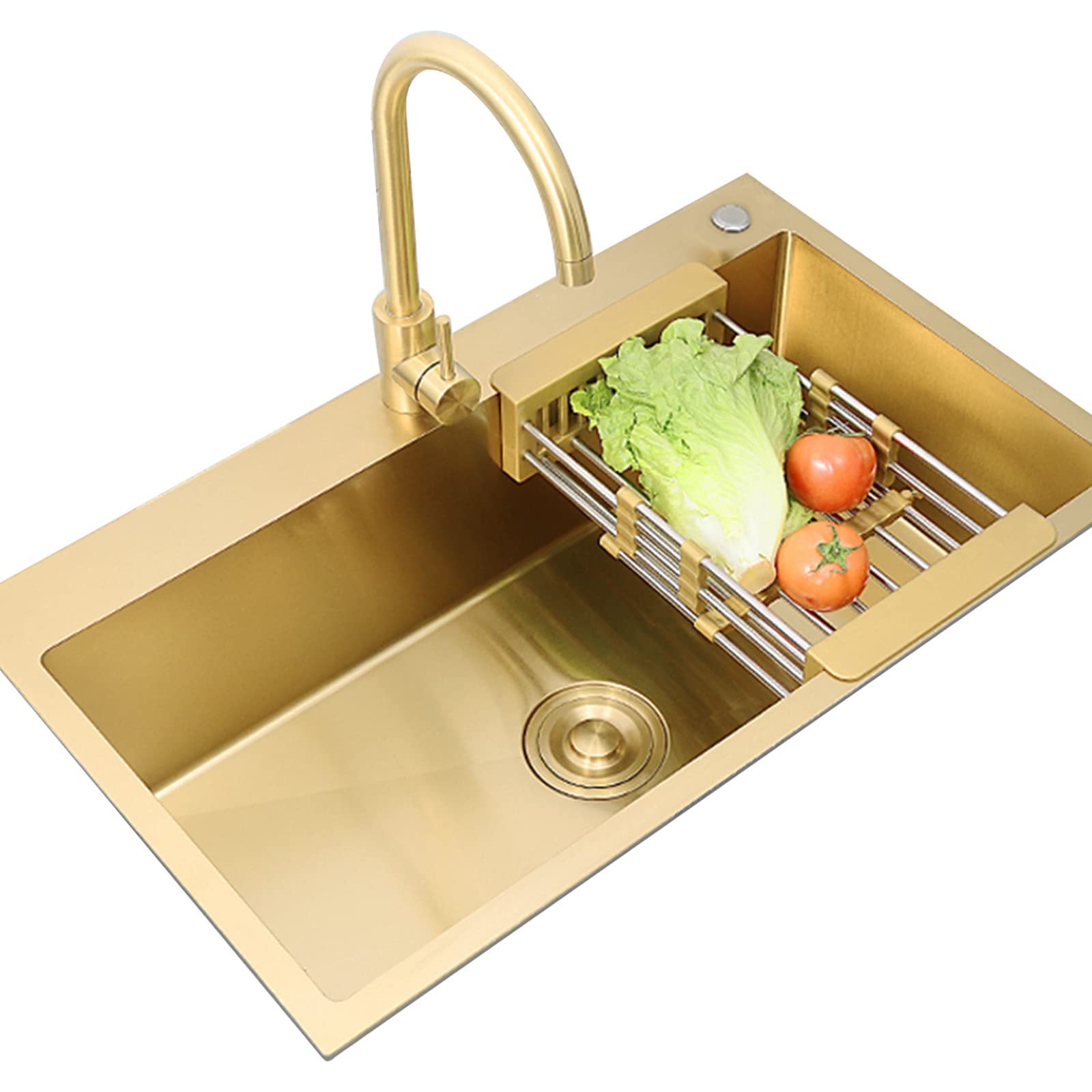 YADZISW Large Gold Stainless Steel Kitchen Sink with Faucet Single Bowl Undermount Design 60x45cm Durable & Stylish for Modern Kitchens
