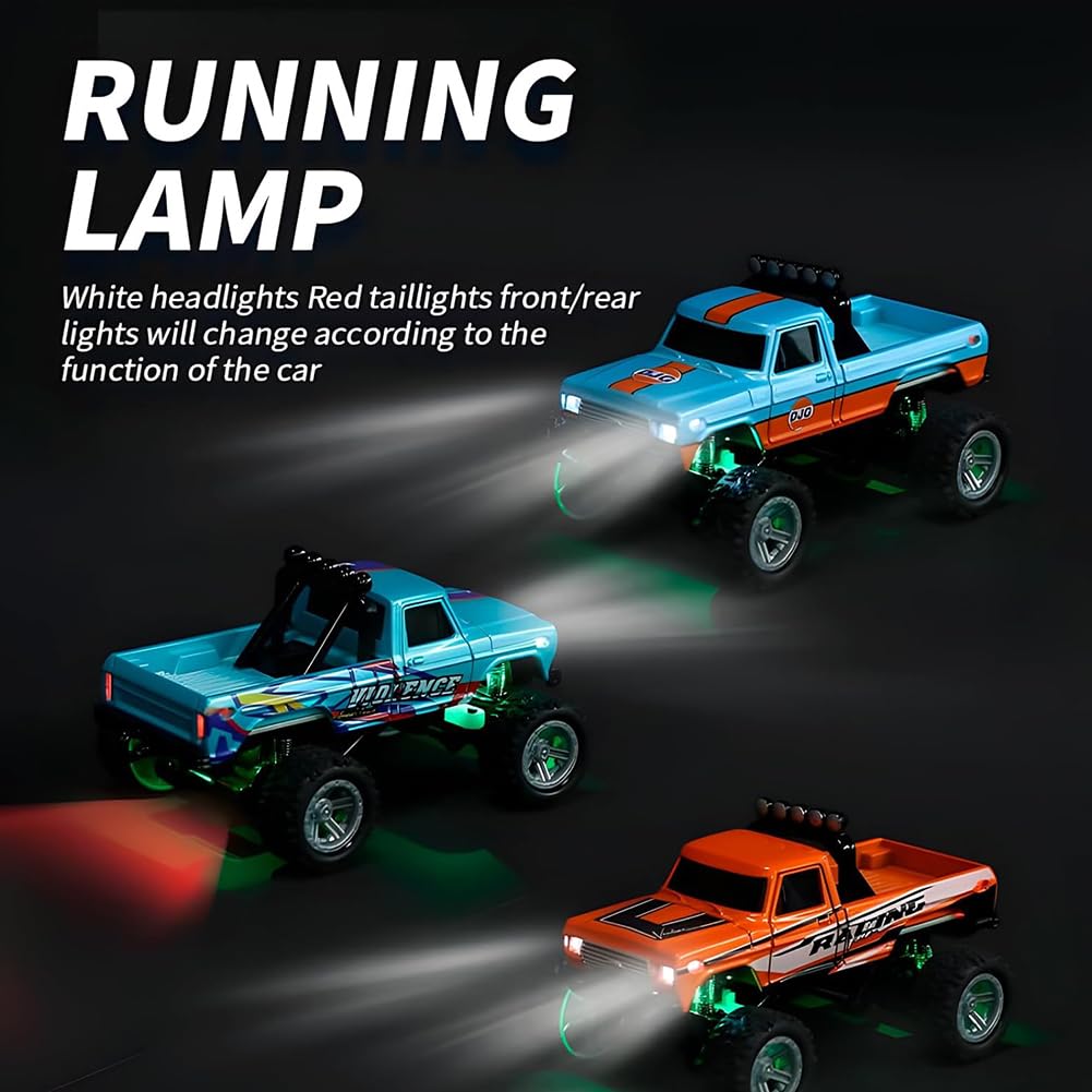 Mini RC Truck, Truck, Truck télécommandé 2,4 G, échelle 1:64 Truck, Voiture télécommandée avec lumières, Mini Camion Jouets pour Enfants
