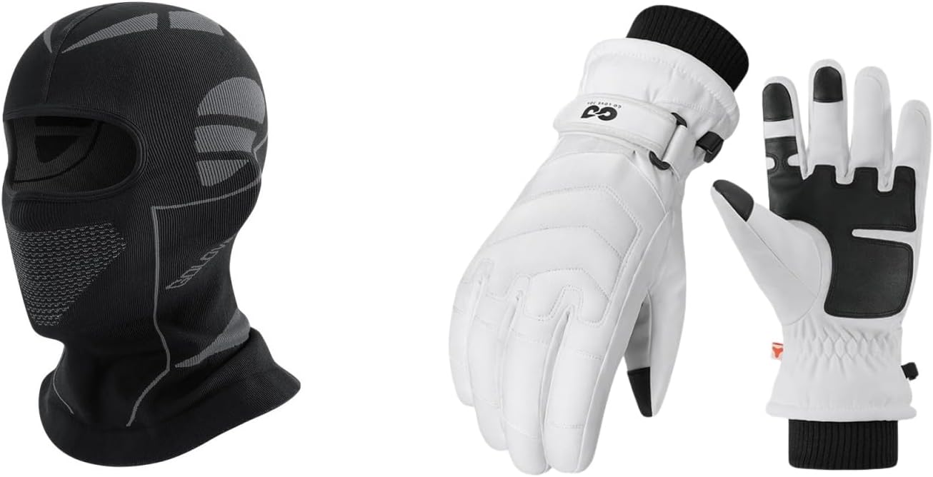 Winter Ski Snow Gloves for Men, Women, Youth | Touchscreen & Waterproof Cold Weather Hand Warming Gloves Winter Work Gloves & Ski Mask Balaclava for Motorcycling
