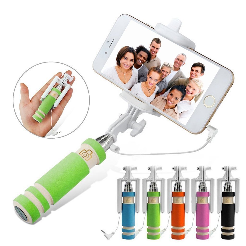 I-Sonite (Green Universal Adjustable Mini Selfie Camera Stick Pocket Sized Monopod Built-in Remote Shutter For Google Project Tango
