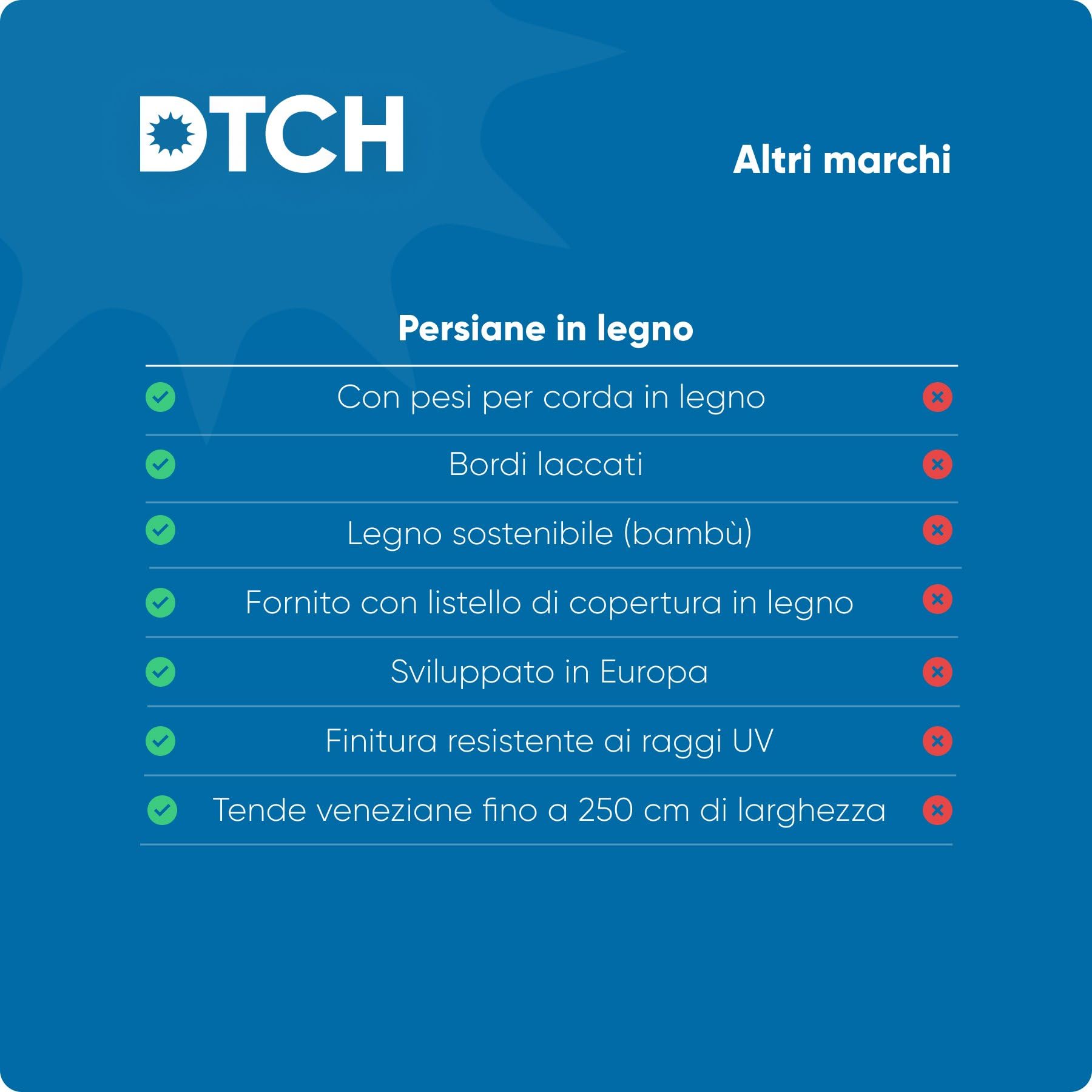 DTCH® Veneziana in legno per interni, naturale, 140 x 130 cm | Lamelle 50mm, legno sostenibile, protezione solare e visiva, regolazione luce, larghezze fino a 250 cm, sicurezza bambini