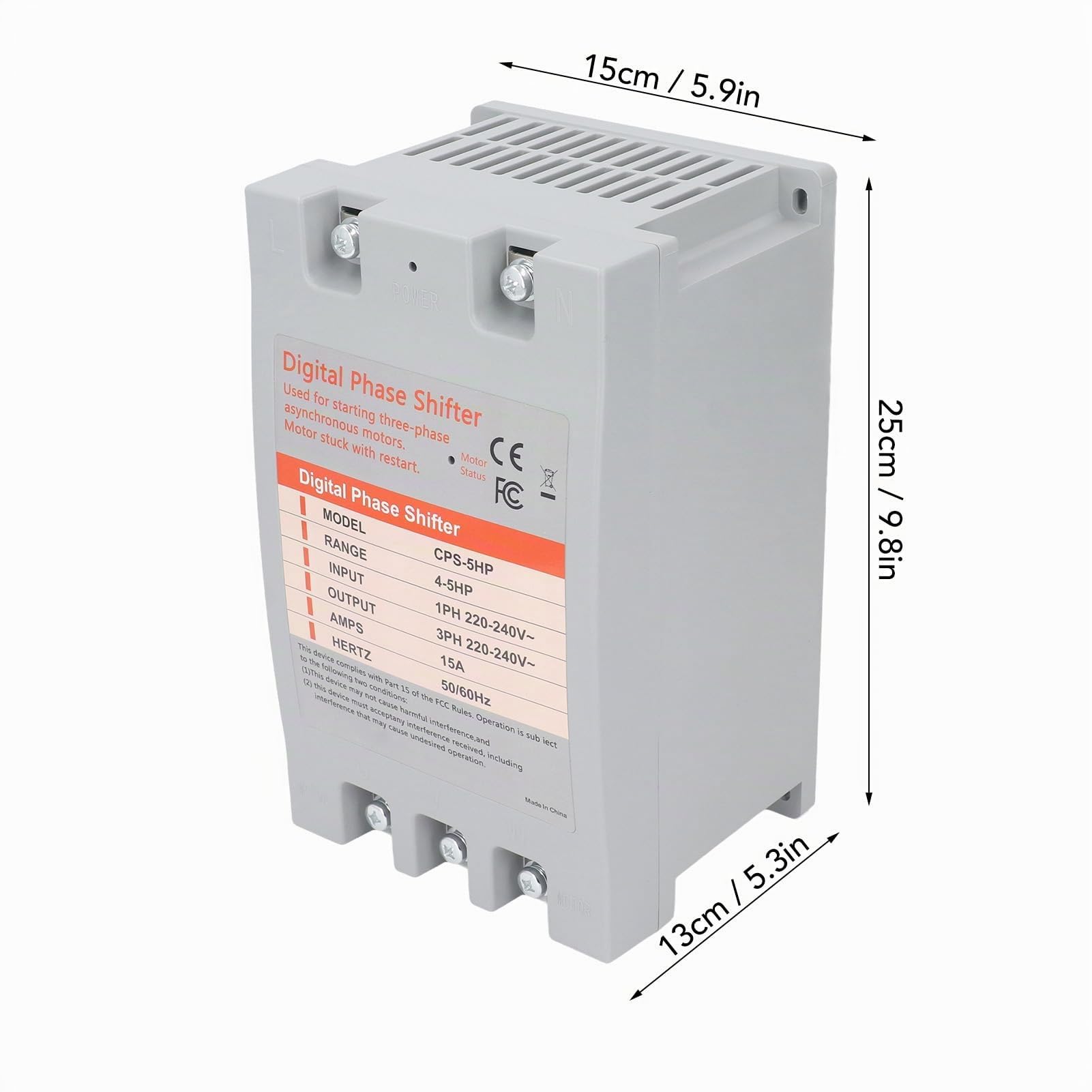 Convertidor monofásico a trifásico digital de 5 caballos para uso residencial y comercial ligero 220 a 240 V CA con enchufe de 15 A