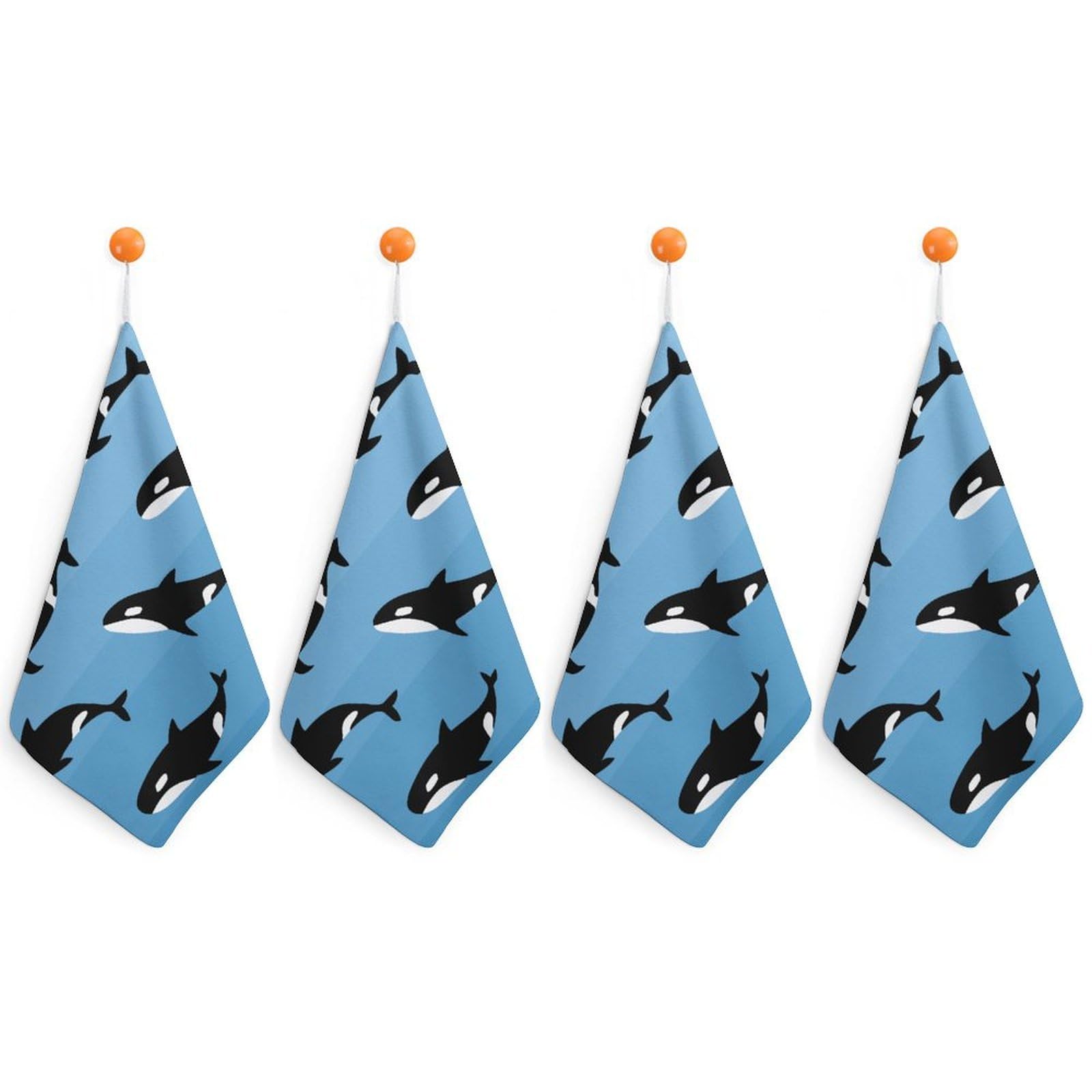 LEDFCVSU 4 Piece Hanging Hand Towels, Cute Killer Whale Small Dry Hand Towel for Kitchen Bathroom