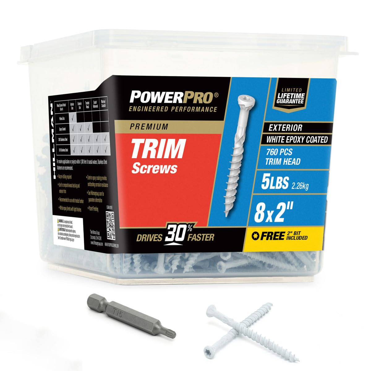 Power Pro Viti per finiture esterne bianche di alta qualità (20,3 x 5,1 cm) | Viti per legno a testa piccola Star Drive | Elementi di fissaggio esterni rivestiti antiruggine per finiture e pavimenti |