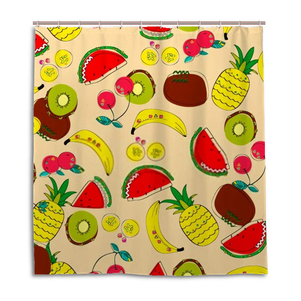 Rideau de douche fruits colorés 150x180cm en polyester lavable avec crochets