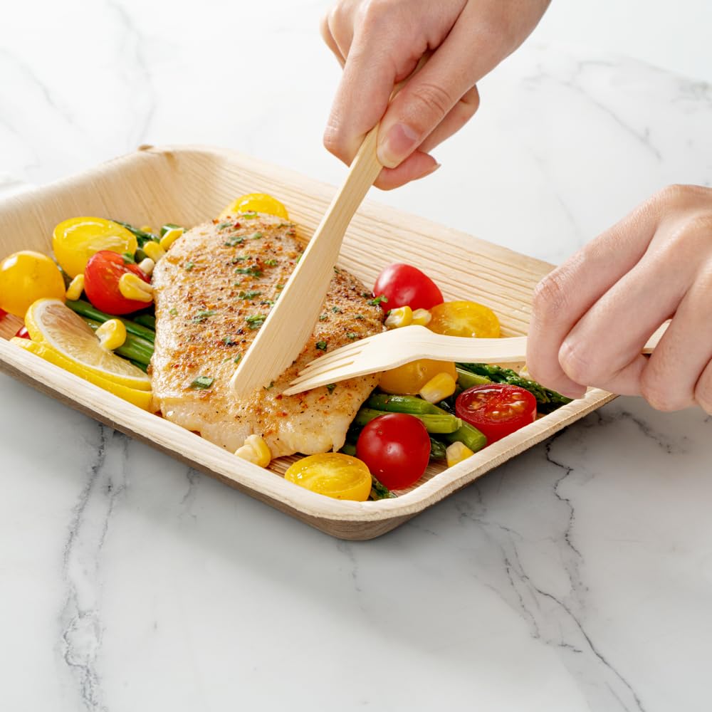 Restaurantware Bambuddha - Juego de utensilios de bambú de 7 pulgadas, 500 artículos de bambú desechables, tenedor, cuchillo y servilleta, acabado suave, cubiertos sostenibles de bambú que resisten el