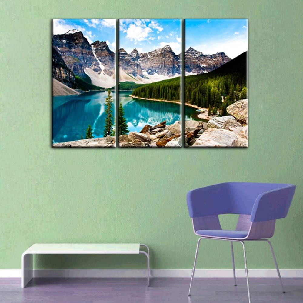 Flаѕh Dеаlѕ - 60% оƒƒ House Decorations Living Room Moraine Lake Pictures Landscape Paintings on Canvas3 Piece Canvas Wall Art Modern Artwork Home Decor Giclee Framed Gallery-Wrapped Stretched Ready to Hang(24''x36'')