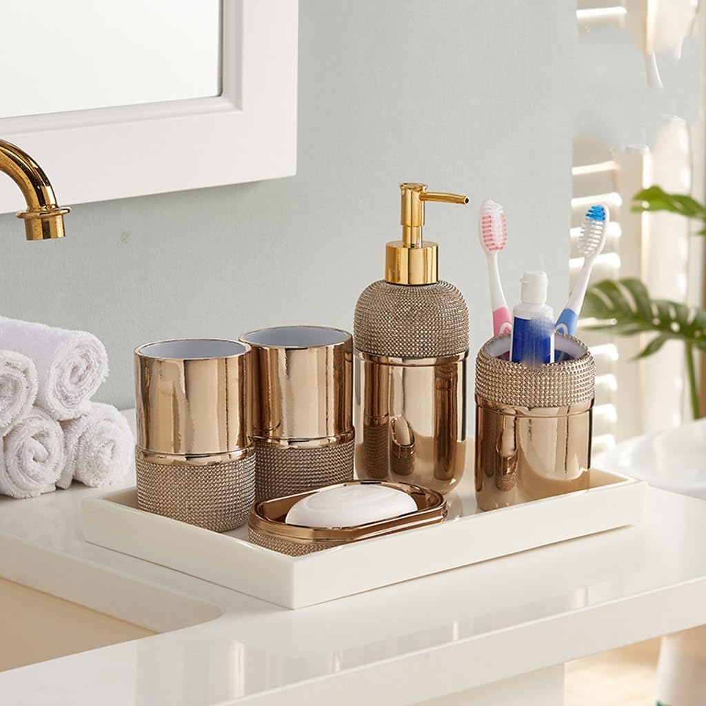 Bathroom Accessories 6 Piece Set Soap Dispenser Gargle Cup Toothbrush Holder Wedding Gifts(D)