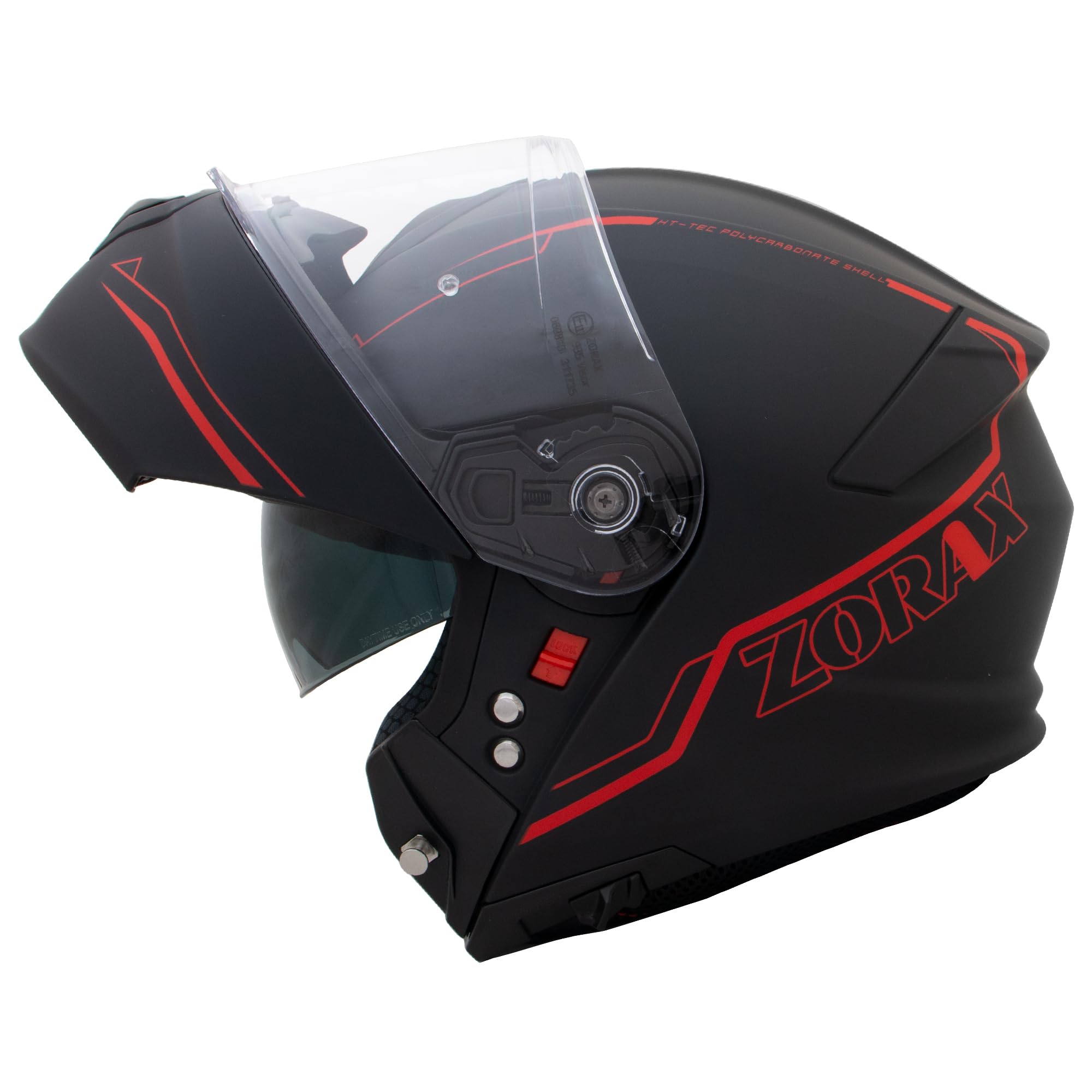 Zorax Matt Schwarz/Rot L (59-60cm) Klapphelm Integralhelm mit Doppelvisier Motorradhelm Damen und Herren ECE 2206 Genehmigt