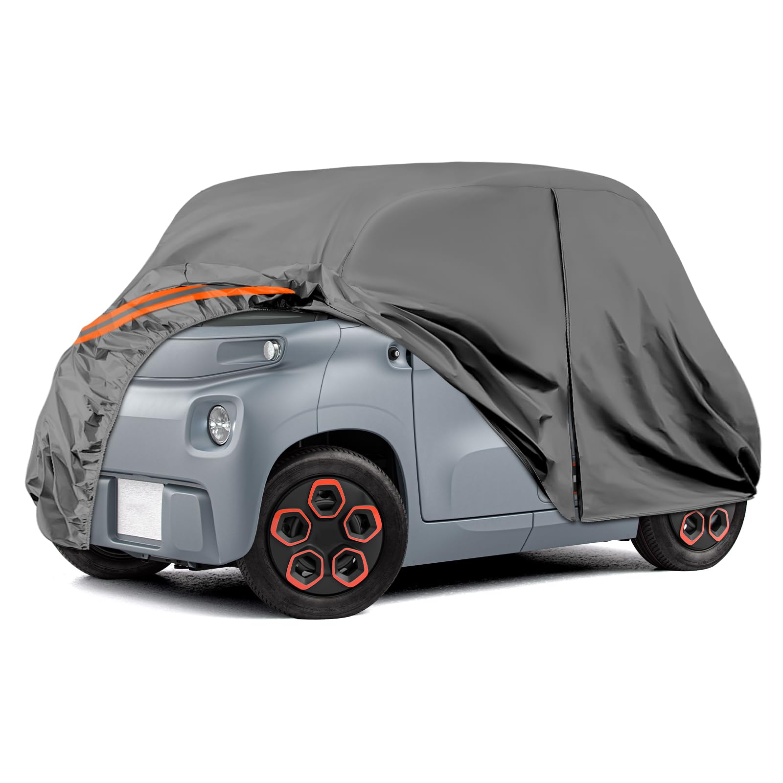 Vollgarage Autoabdeckung Ersatz für Citroen Ami/Opel Rocks-e/Electric/FIAT Topolino 2020-2024, Auto Abdeckplane Autogarage Autoplane, Atmungsaktive Wasserdicht Reflexionsstreifen, Grau