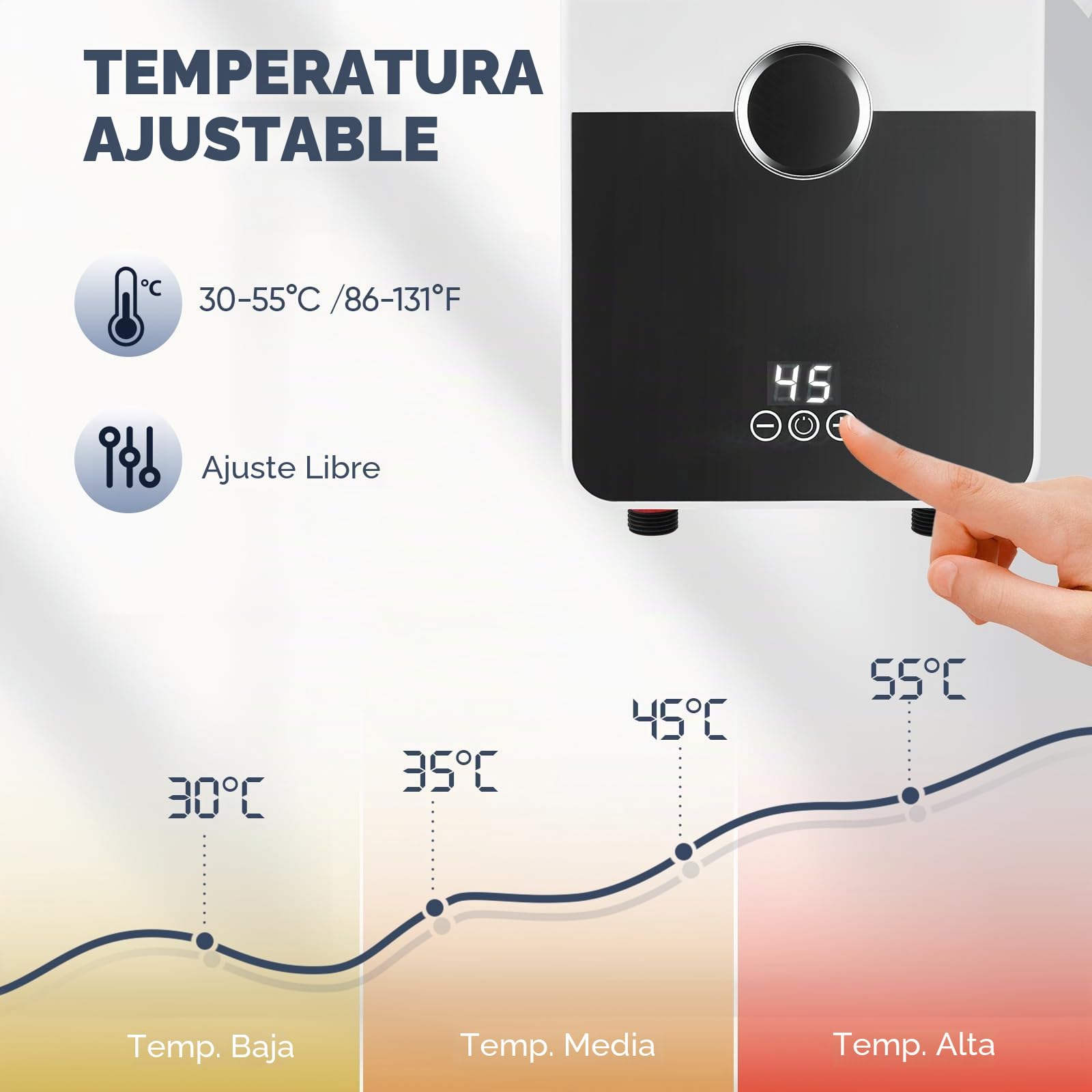 Calentador Instantáneo de Agua Eléctrico 6000W con Ducha, Mini Termo Eléctrico de Bajo Fregadero con Pantalla Táctil LED para Cocina y Baño, Clase A, Acero Inoxidable