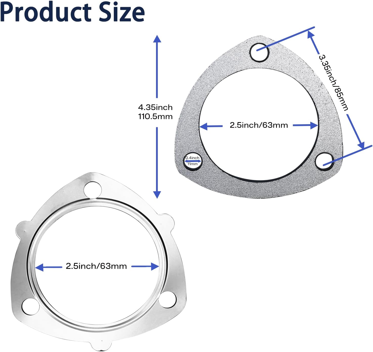 Exhaust Flange Gasket,3 Bolt 2.5 Inch Exhaust Flange and Gasket,Universal Part Exhaust Flange Gasket with Bolt (2.5")