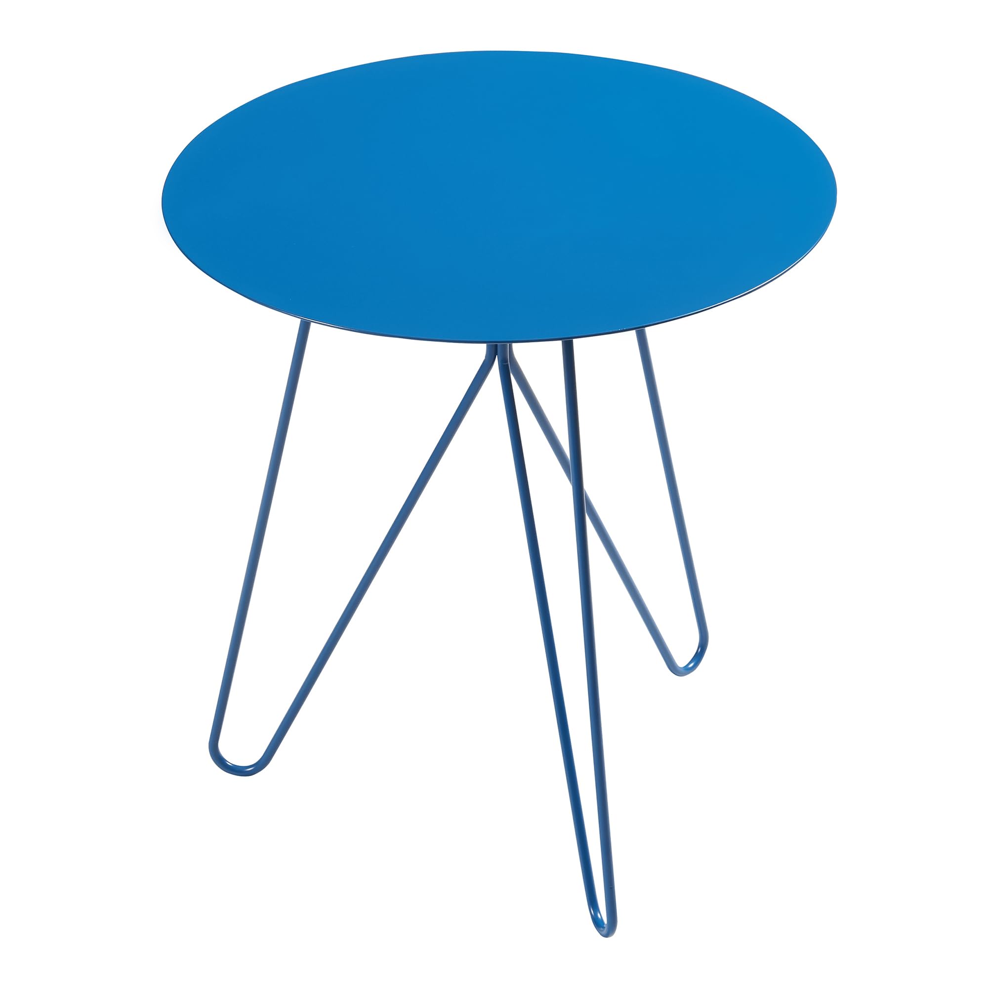 [en.casa] Tavolino Laterale con Gambe a Forcina Hairpin Tavolino da Caffè a Piano Rotondo 45 x Ø43 cm in Metallo per Soggiorno Salotto Camera da Letto - Blu Opaco