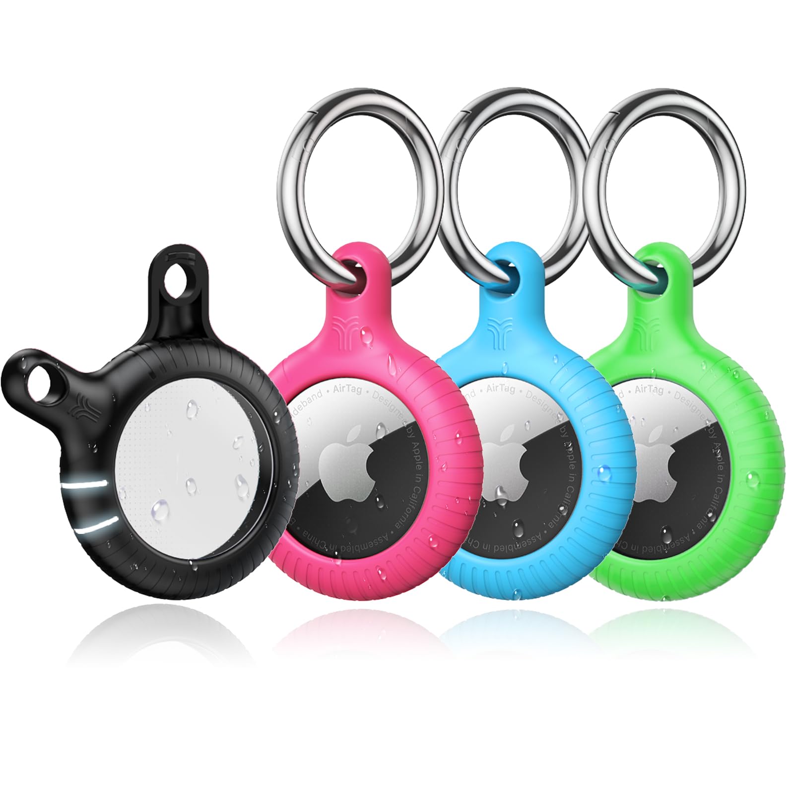 YOSH for Airtag Holder, Airtag Keyring [Twist Lock Design], Integrated Full Cover Anti-Scratch TPU Case 4 Packs, 30mm Metal Spring Keychain for Apple Air Tags 2021, Black & Dark Blue — view 20