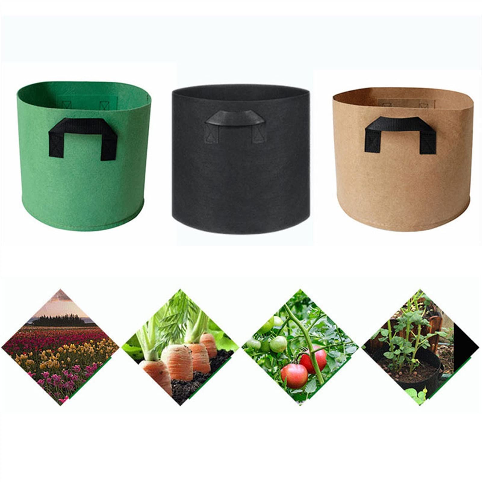 Bolsas de Cultivo, 1 Paquete de macetas de Tela, Bolsas de Cultivo de Fieltro de jardín con asa, contenedores de jardín for Verduras (Blanco : Black, Size : 150gallons(D110cmxH60cm))