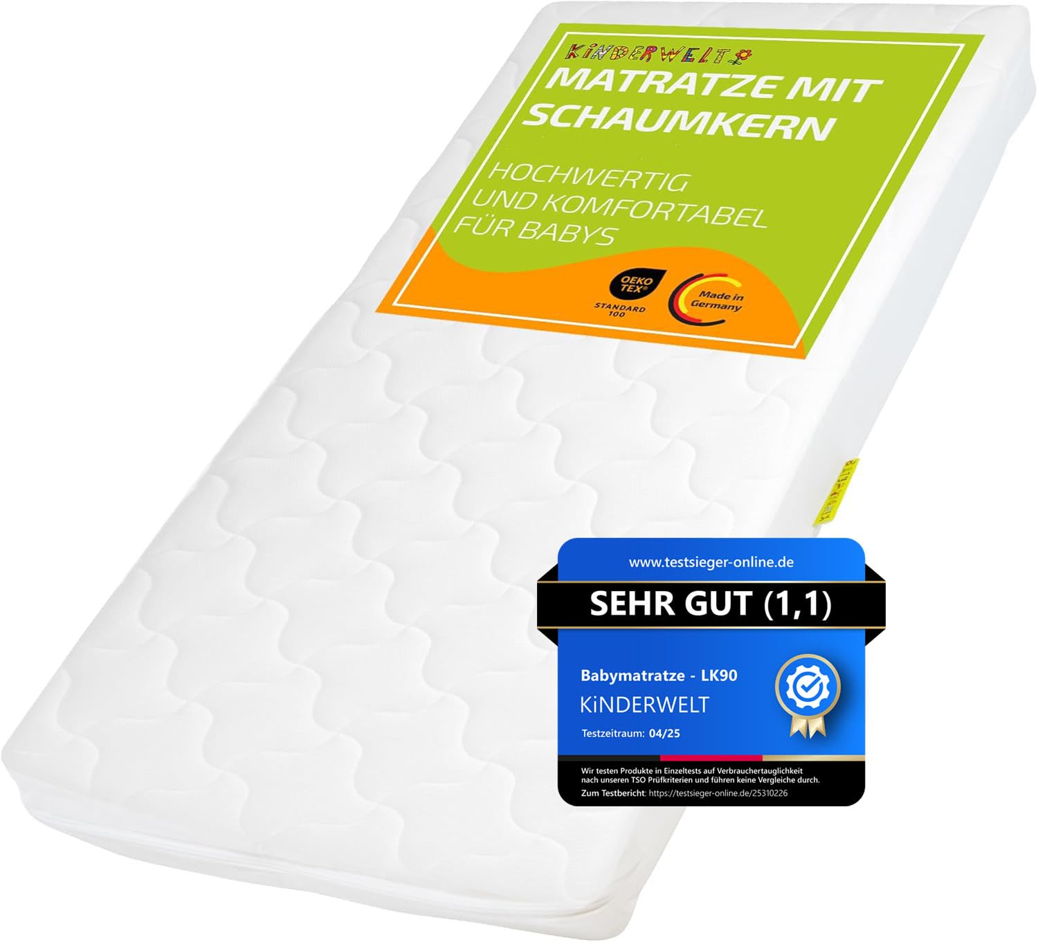 KiNDERWELT Babymatratze 60x120x10 cm, Schaumkernmatratze Komfortbezug gesteppt, Matratze für Kinderbett, Schaumstoffmatratze Kinder, Made in Germany
