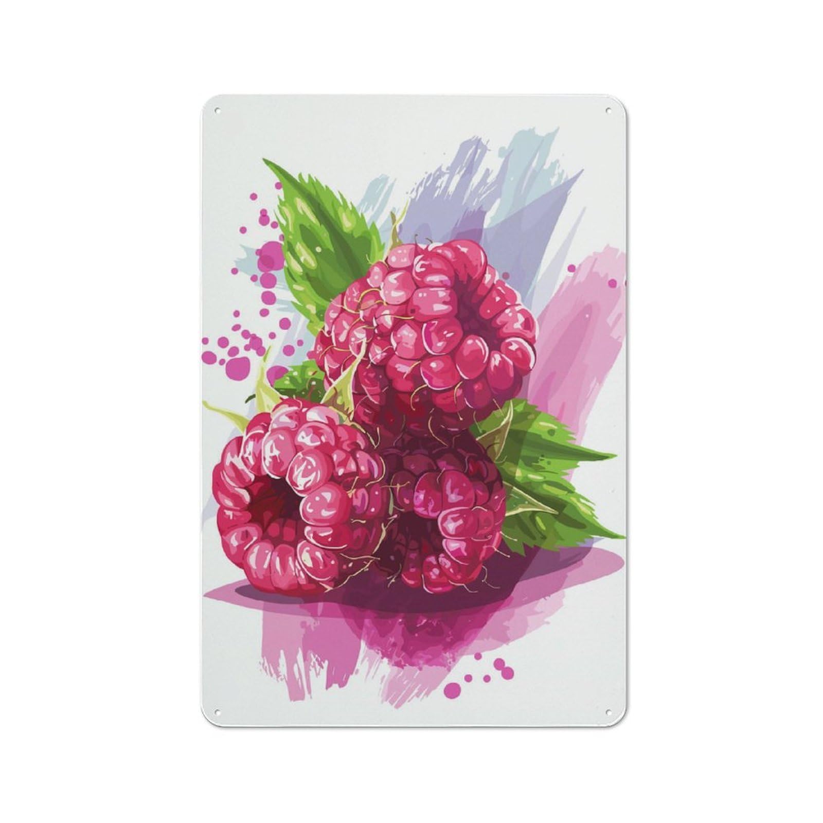 Junmoney Watercolor Raspberries Rustic Tin Wall Plaque 30X20cm For Garage Or Workshop, For Home Interiors, Feature Walls And Decorative Displays