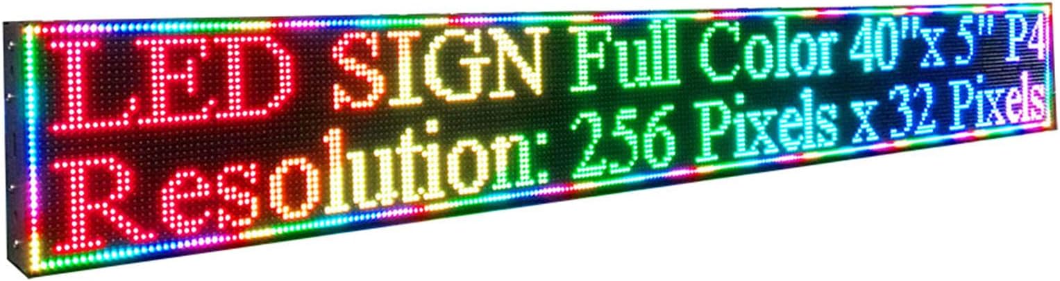 40" x 5" P4 256x 32 Pixels Full Color Indoor LED Sign RGB LED Display Programmable Scrolling Message Board for Advertising
