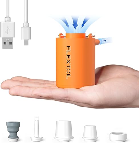 Miniatura 9 de FLEXTAILGEAR Bomba de aire de camping con luz de campamento, bomba de aire para inflables, bomba de colchón de aire portátil con flujo de aire de