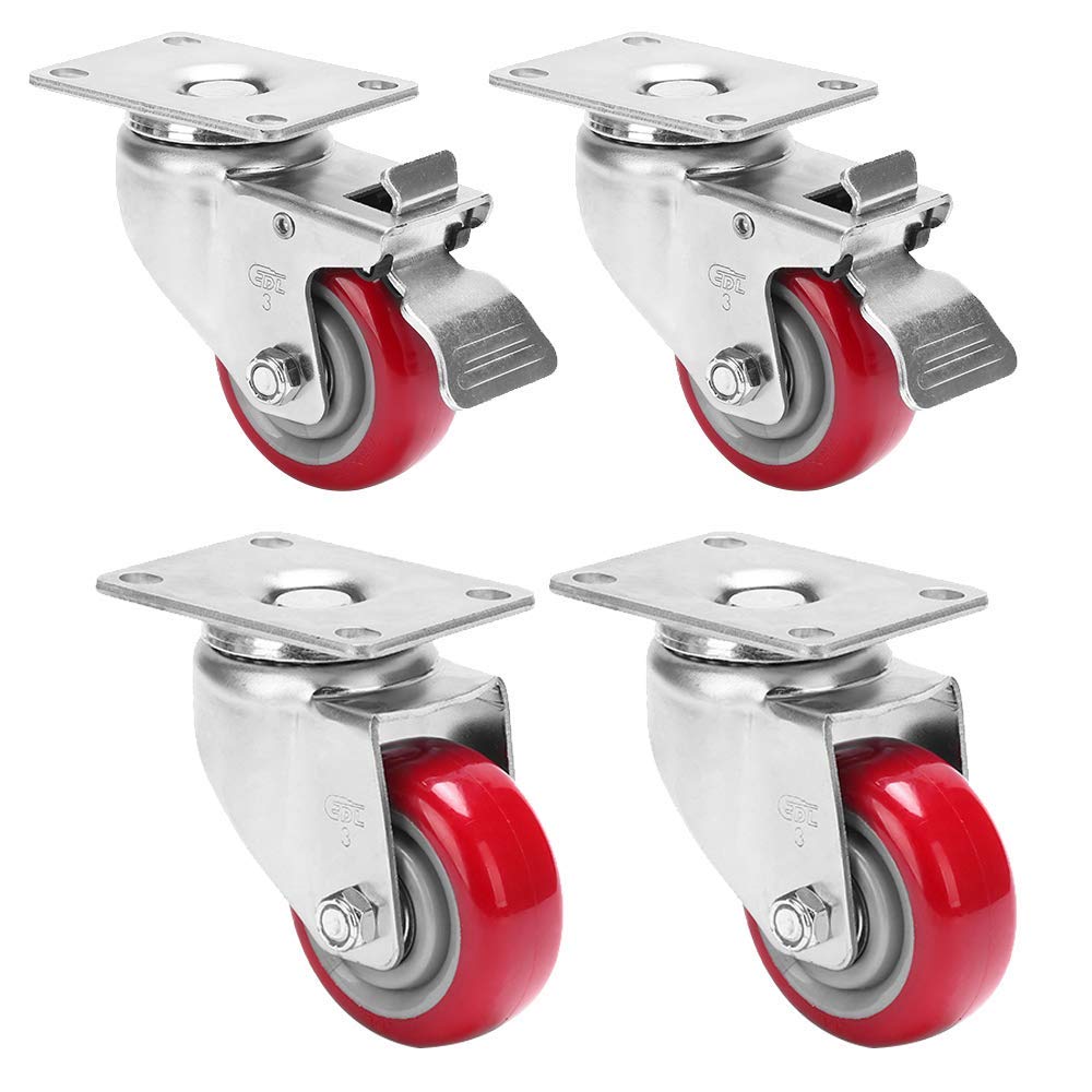 GBRJUYF Heavy-Duty Transport Casters - 4 Universal Rubber Polyurethane Wheels 500kg Load Capacity 360° Swivel with 2 Brakes - Ideal for Furniture & Equipment Moving