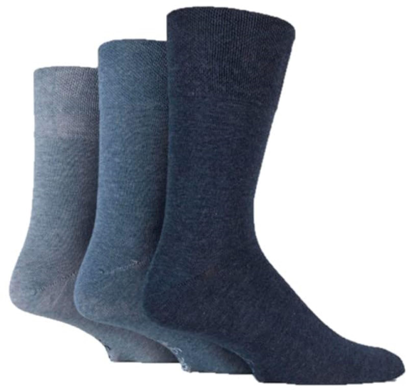 Sock Shop Gentle Grip Men's Blues 3 Pair Gentle Grip Plain Cotton Socks 8-12