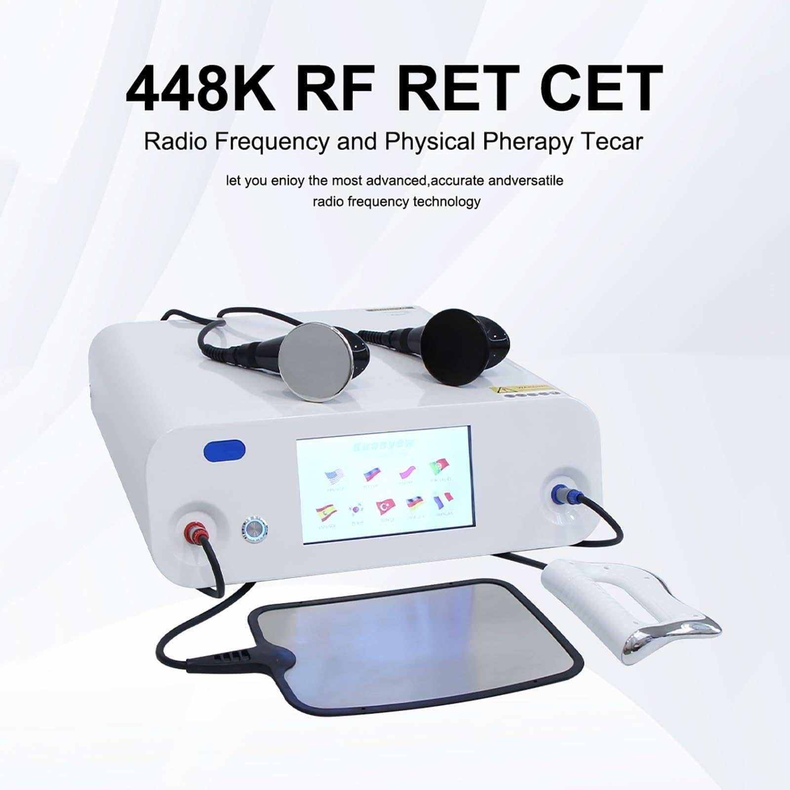 Máquina de terapia de 448 kHz: alivio del dolor y dispositivo de escultura corporal, energía ajustable (0-100%), 2 modos (levantamiento/reafirmante + moldeado) - Equipo de terapia física y spa