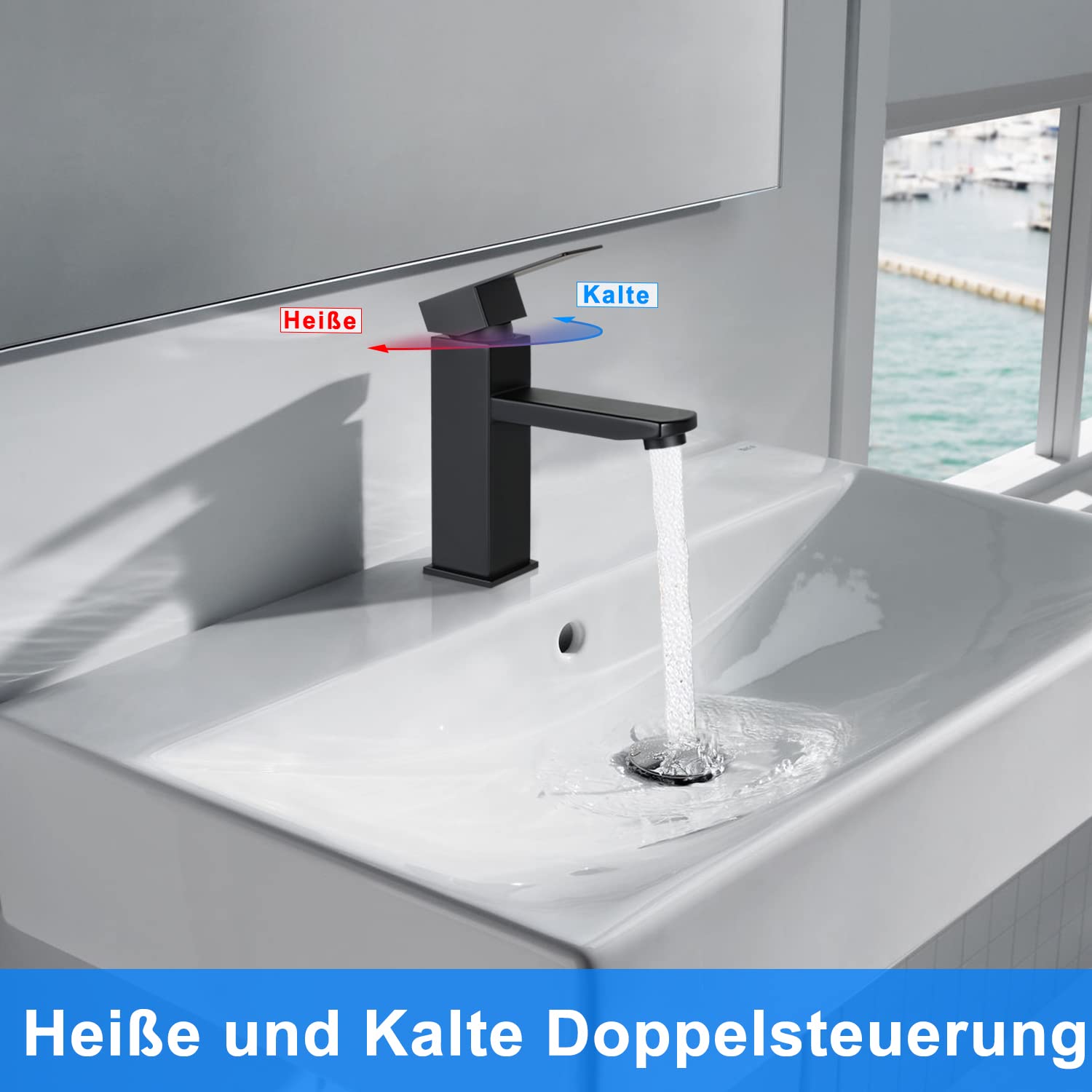 Wasserhahn Bad In Schwarz Matt – Edelstahl Mischbatterie Mit 60 Cm Schlauch Für Waschbecken
