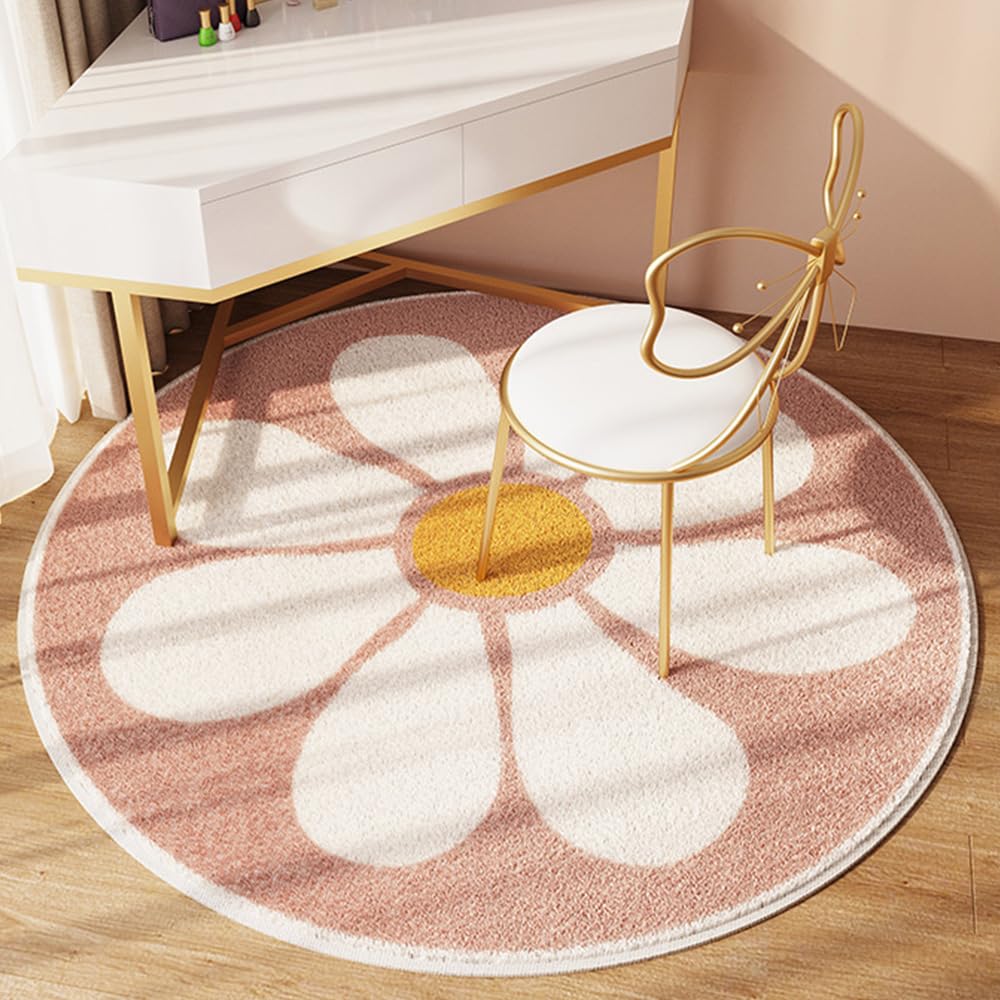Morbuy Irregular Rug Round Large Fluffy Soft Shaggy Carpet for Living Room Kids Bedroom Decor, Machine Washable Plush Carpet Circle Absorbent Anti Slip Floor Mat (Pink Flower 2,100cm)