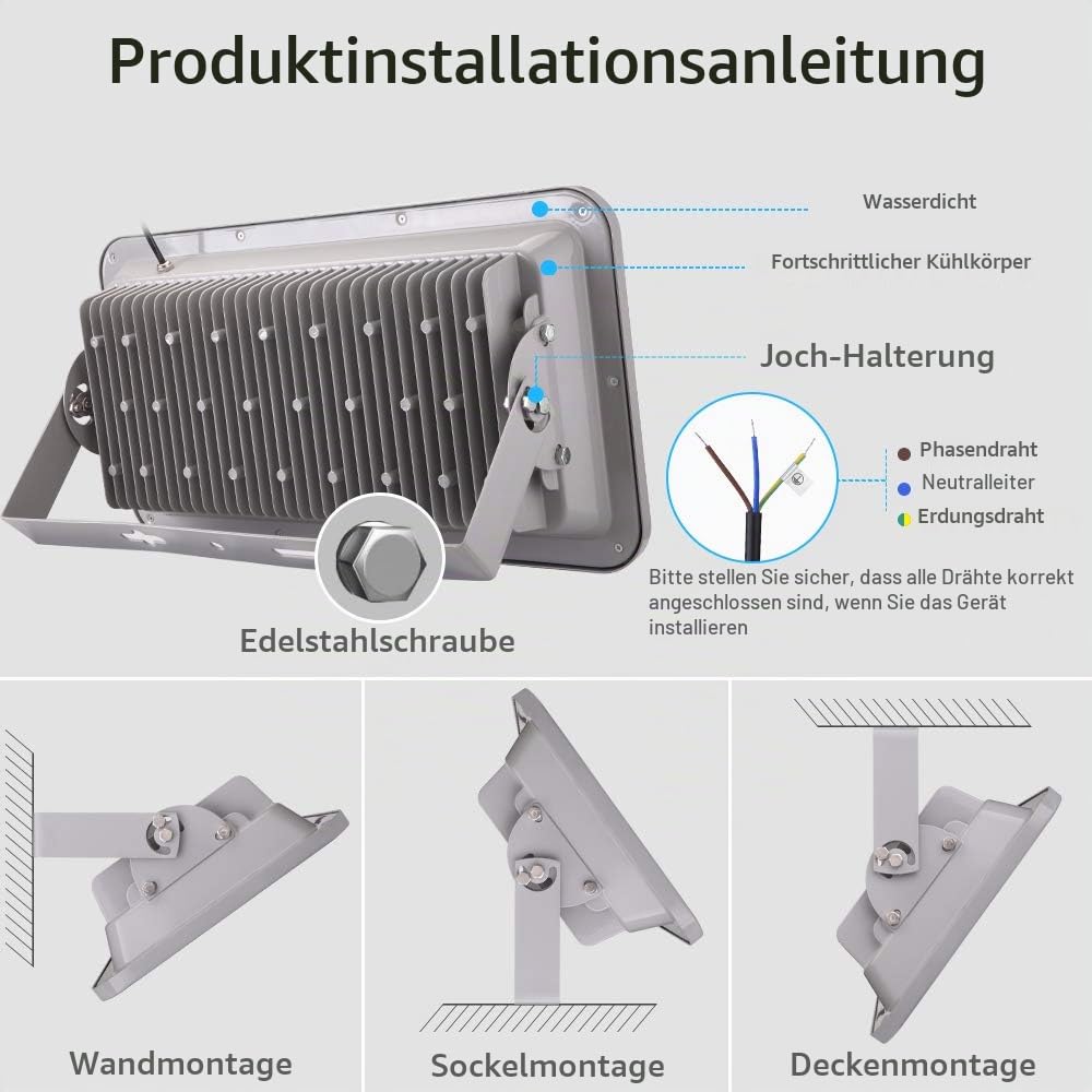 papasbox 1000W LED Strahler, 100000LM LED Fluter Flutlicht Außenstrahler, Superhell Kaltweiß Fluter 6500K, Ideale Wandleuchte Scheinwerfer Außenbeleuchtung für Garten, Garage, Hotel