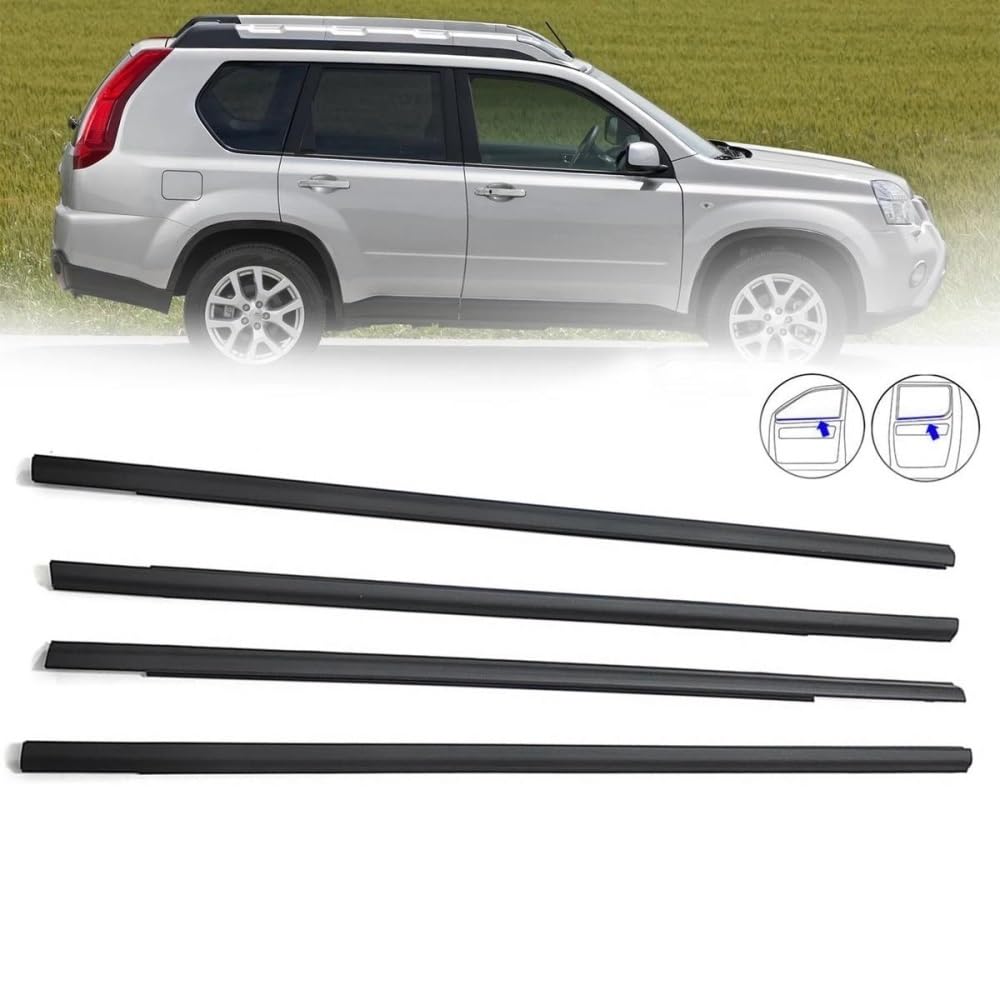 4 sztuki gumowych pasków uszczelniających do zewnętrznych okien Nissan X-Trail T31 (2008-2013).