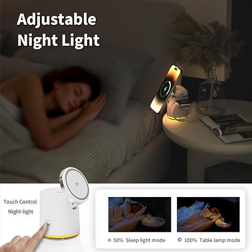 Miniatura 3 de Estación de carga inalámbrica 3 en 1, cargador inalámbrico magnético de 15 W con certificación Qi2 con luz nocturna, para iPhone 12-17 Series, Apple