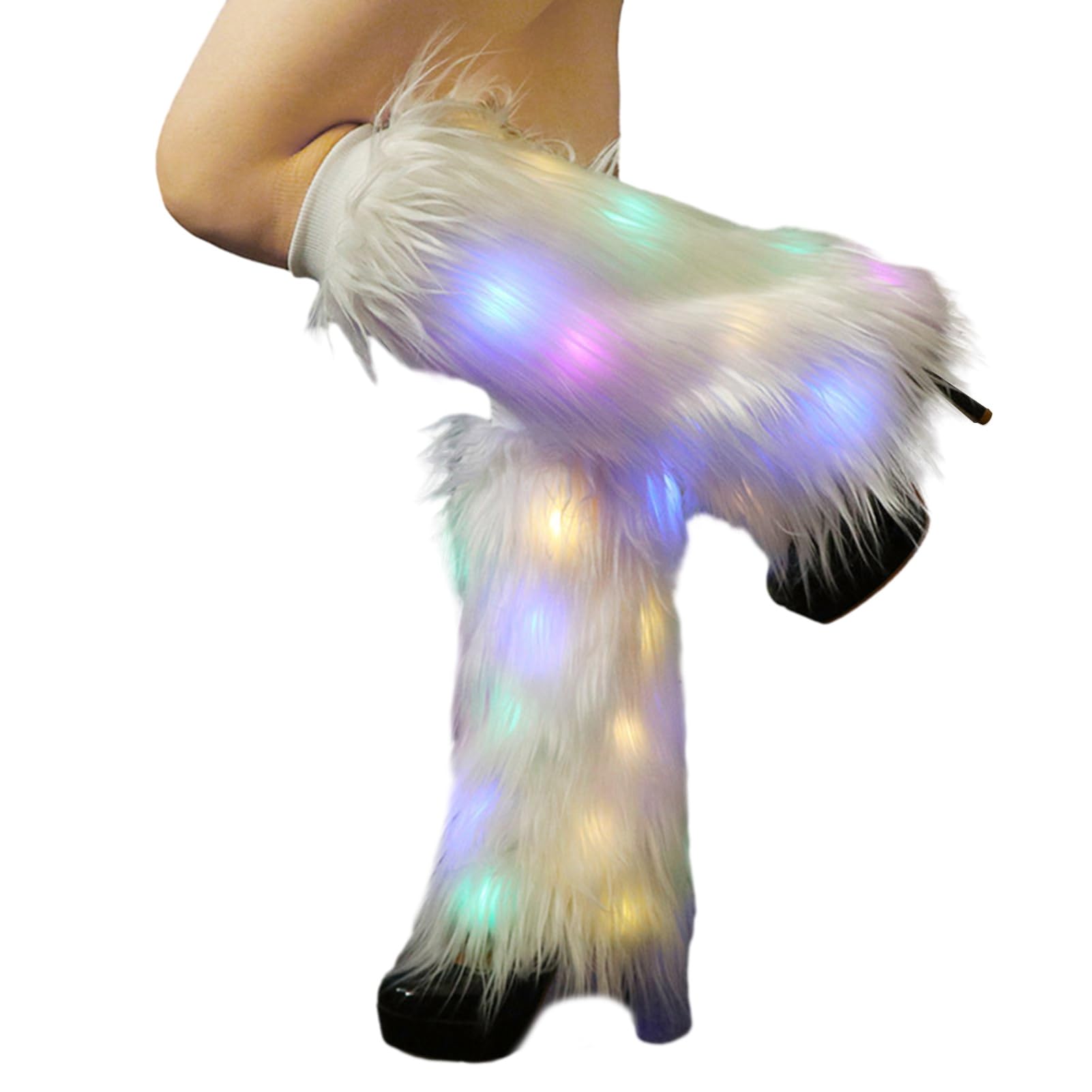 Altsuceser Jambières en fausse fourrure à DEL – Couvre-bottes lumineuses et moelleuses pour femmes et filles – Ensemble d'accessoires de fête