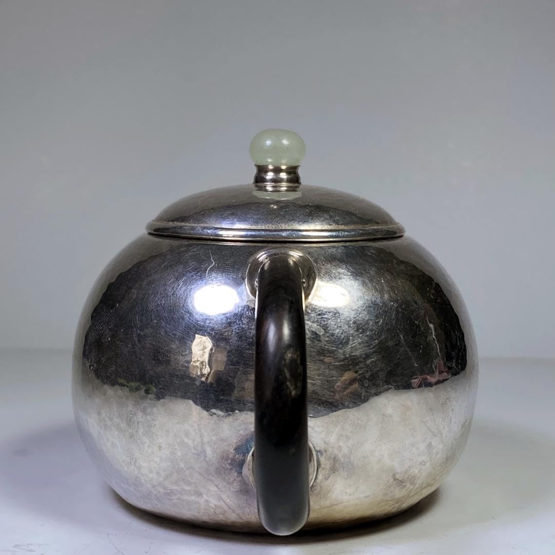 純銀製 槌目 急須 貴石摘 木取手 煎茶道具 長さ約11.5cm 純銀製 煎茶