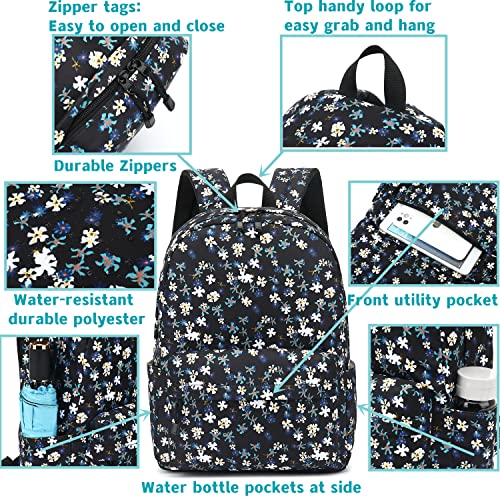 Image of Leaper Stylish School Backpack Bookbags College Bags Travel Bag Daypack, Black-white Flower, Large, Traditional Backpacks