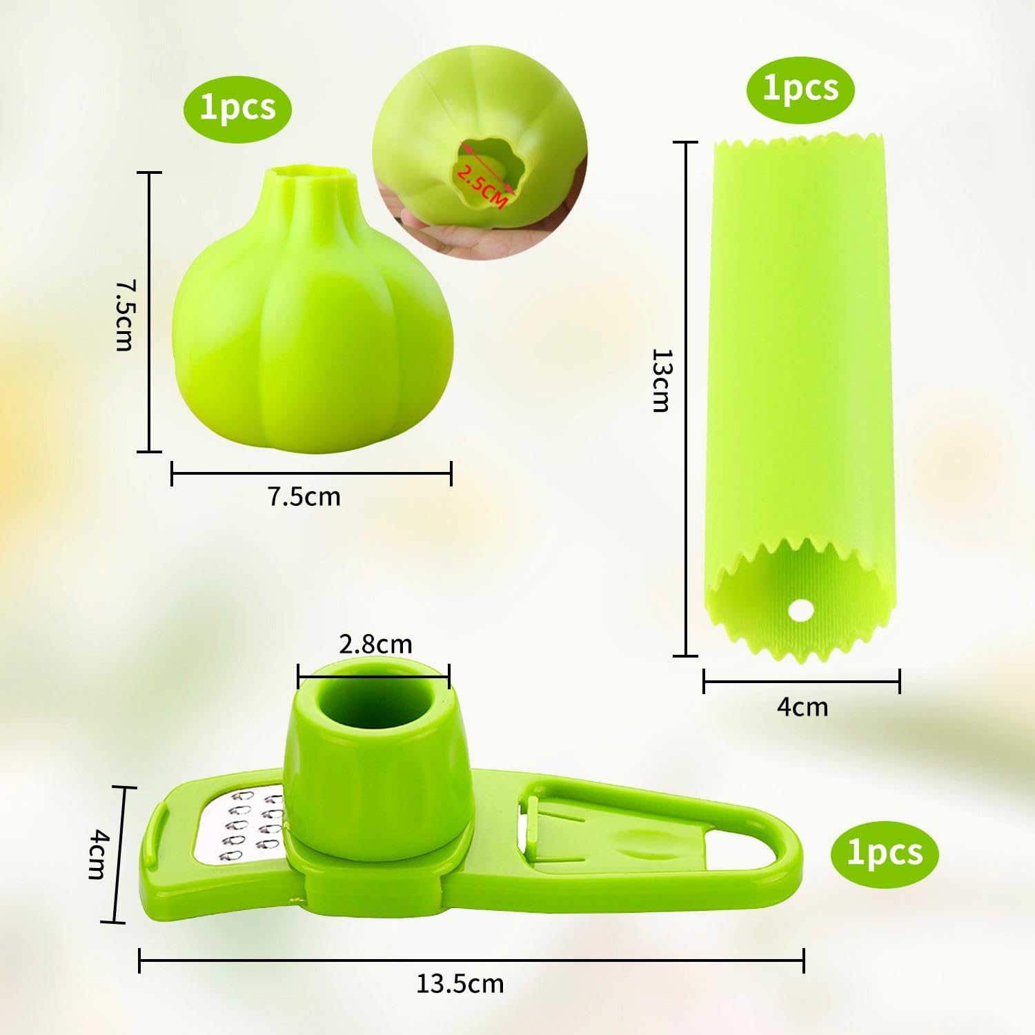 1 Piece of Garlic Grinder, 1 Piece of Garlic-Shaped Garlic Peeler and 1 Piece of Barrel Garlic Peeler, Kitchen Gadgets - Image 2