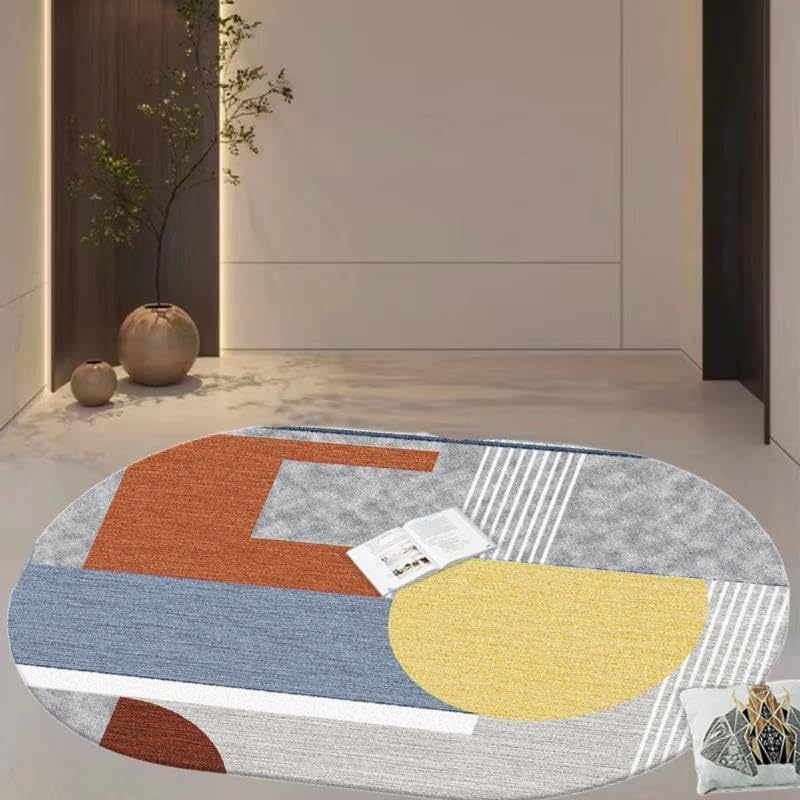 Alfombras ovaladas de diseño geométrico moderno en amarillo y gris para decoración de casa 2