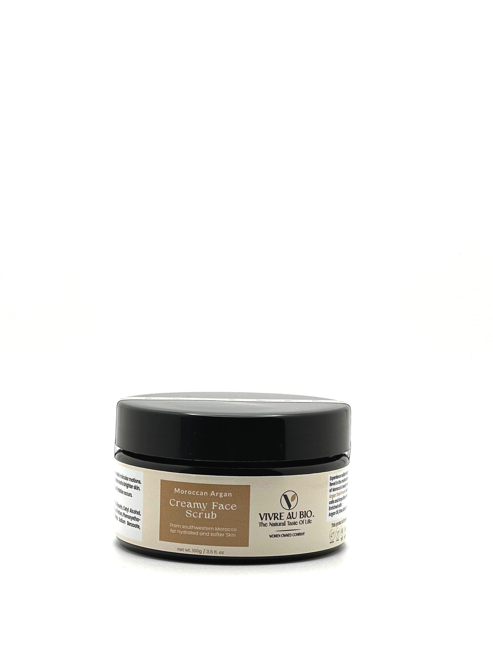 100% Natural Whipped Creamy Face Scrub Infused with Moroccan Argan 100g. Formulated in Sweden & Made in Morocco with 100% Moroccan Sourced Ingredients. ISO & GMP Certified.