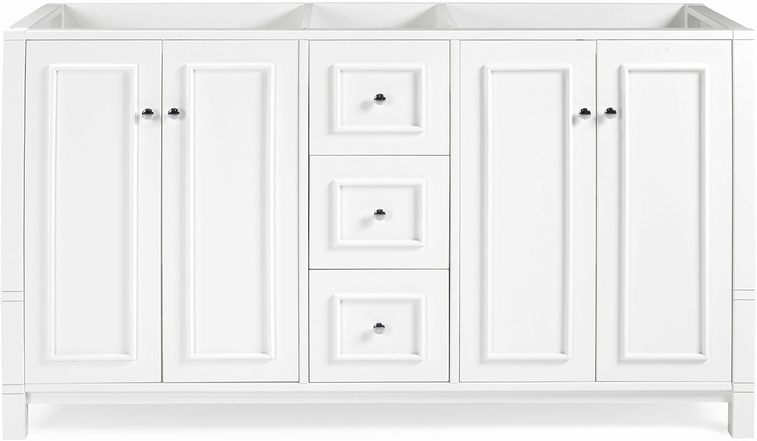 Close-up view of a soft-close hinge on an open cabinet door of the Alaterre Furniture Williamsburg vanity.